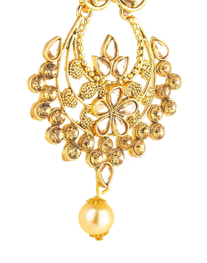 Yellow Chimes Pearl Drops Kundan Jadau Chandbali Earrings for Women and Girls Yellow Chimes Necklaces