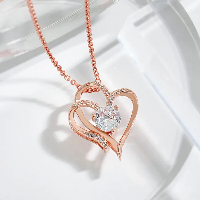 Yellow Chimes Pendant for Women and Girls Heart Pendant for Women Valentines Special Rose Gold Plated Heart Pendant Chain Birthday Gift for girls and women Anniversary Gift for Wife Yellow Chimes Earrings