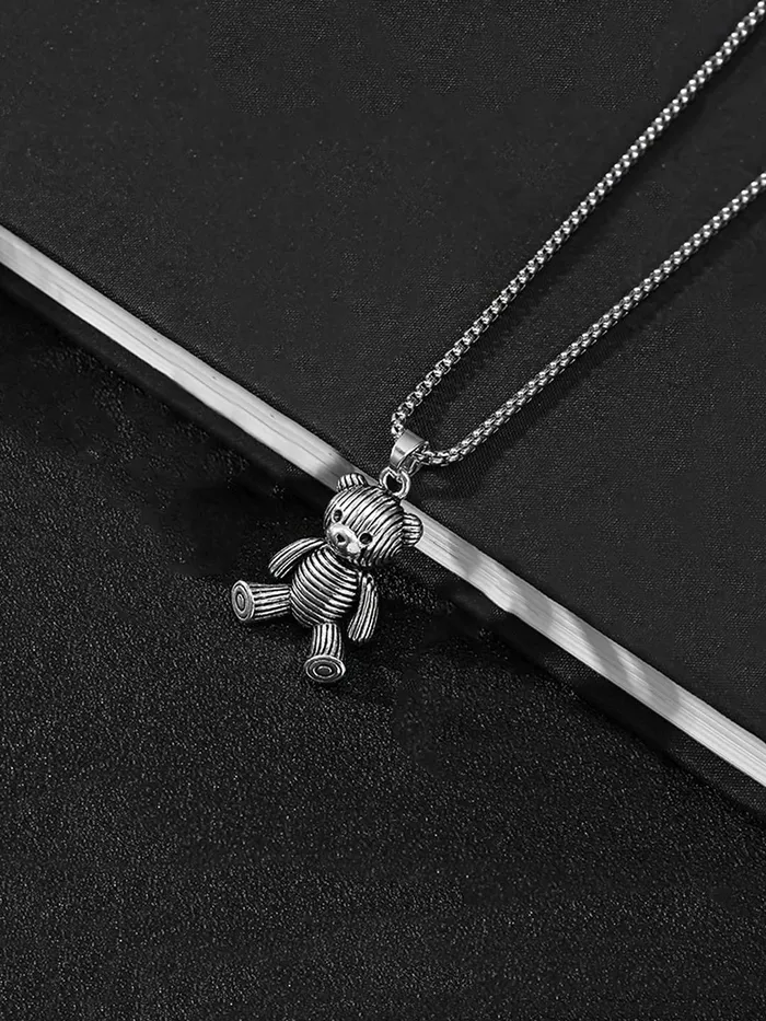 Yellow Chimes Pendant For Women Silver Teddy Pendant Charm Necklace Women Necklace Long Chains For Women Stylish Girls Gift Ideas Cute Jewellery Necklace For Girl Yellow Chimes Earrings