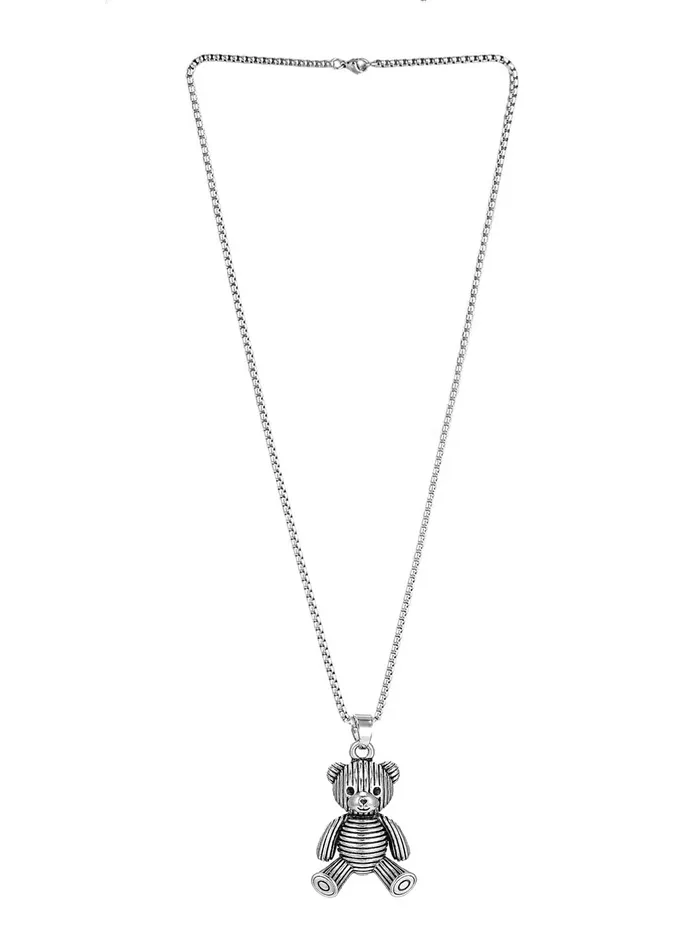Yellow Chimes Pendant For Women Silver Teddy Pendant Charm Necklace Women Necklace Long Chains For Women Stylish Girls Gift Ideas Cute Jewellery Necklace For Girl Yellow Chimes Earrings