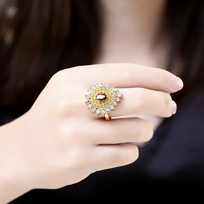 Yellow Chimes Red Cubic Zircon Zadau Style Gold Plated Ring for Women and Girls Yellow Chimes Bracelets