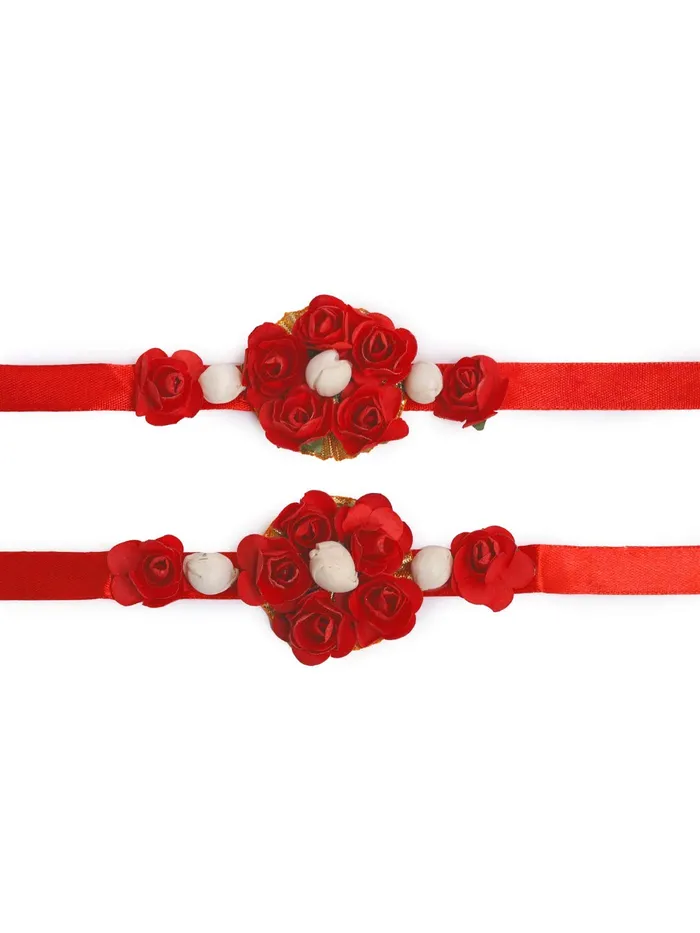 Yellow Chimes Red Flower Jewellery Set for Haldi Baby Shower Mehandi Godbharai Bahubali Paper Aritificial Jewelley Set for Women and Girls Yellow Chimes Bracelets