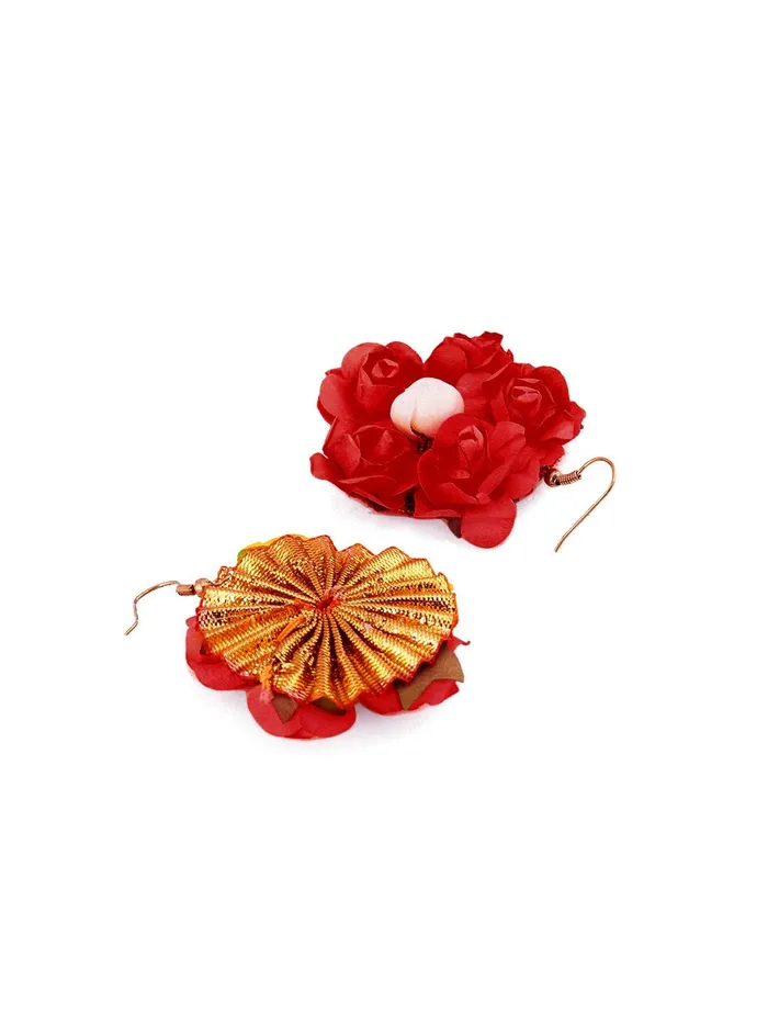 Yellow Chimes Red Flower Jewellery Set for Haldi Baby Shower Mehandi Godbharai Bahubali Paper Aritificial Jewelley Set for Women and Girls Yellow Chimes Bracelets