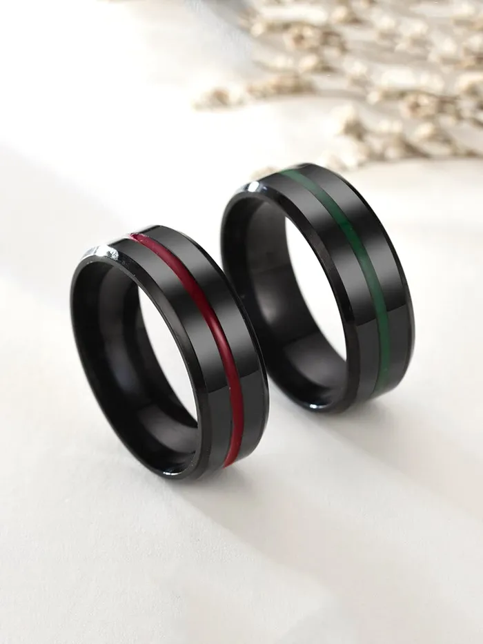 Yellow Chimes Rings for Men 2 Pcs Combo Rings Stainless Steel Rings Black Toned Grooved Center Band Rings for Men and Boys Yellow Chimes Necklaces