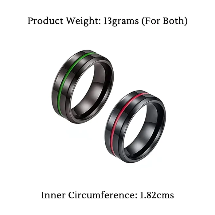 Yellow Chimes Rings for Men 2 Pcs Combo Rings Stainless Steel Rings Black Toned Grooved Center Band Rings for Men and Boys Yellow Chimes Necklaces