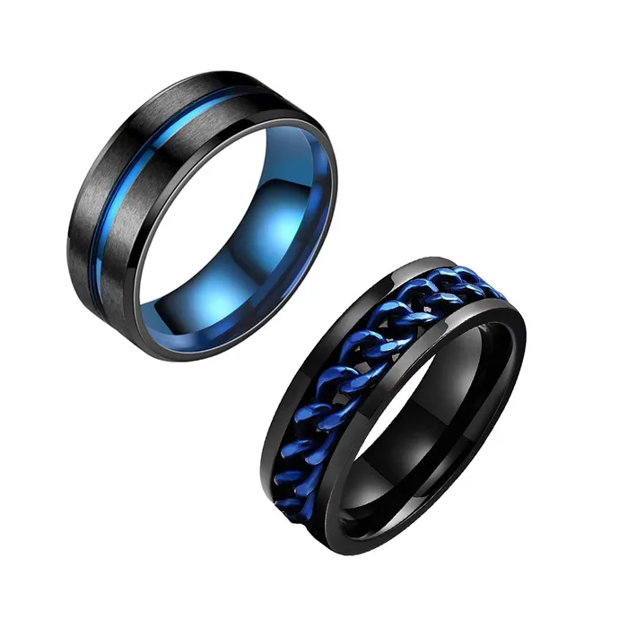 Yellow Chimes Rings for Men 2 pcs Stainless Steel Black and Blue Stainless Steel Band Designed Rings for Men and Boys Yellow Chimes Necklaces Yellow Chimes Rings for Men 2 pcs Stainless Steel Black and Blue Stainless Steel Band Designed Rings for Men and Boys Yellow Chimes Necklaces
