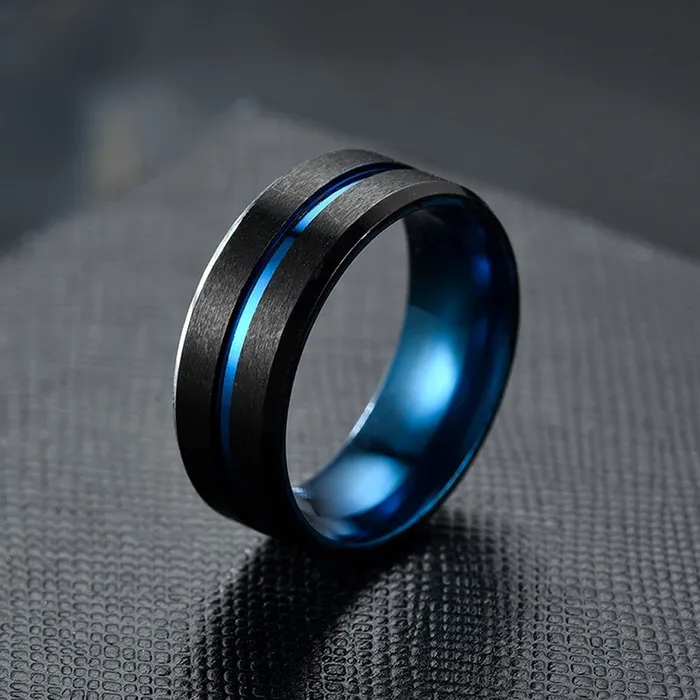 Yellow Chimes Rings for Men 2 pcs Stainless Steel Black and Blue Stainless Steel Band Designed Rings for Men and Boys Yellow Chimes Necklaces