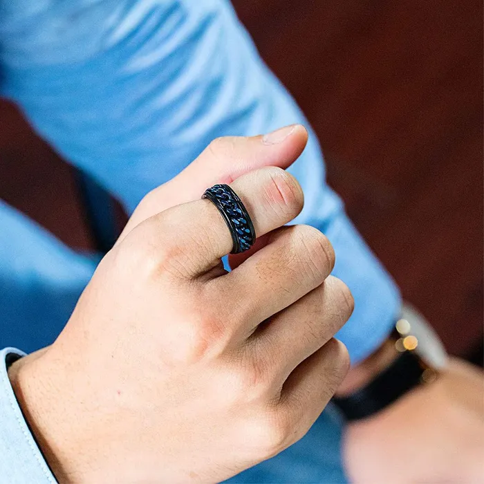 Yellow Chimes Rings for Men 2 pcs Stainless Steel Black and Blue Stainless Steel Band Designed Rings for Men and Boys Yellow Chimes Necklaces