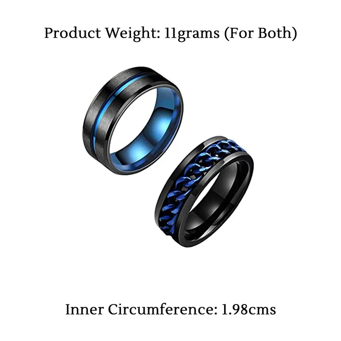 Yellow Chimes Rings for Men 2 pcs Stainless Steel Black and Blue Stainless Steel Band Designed Rings for Men and Boys Yellow Chimes Necklaces