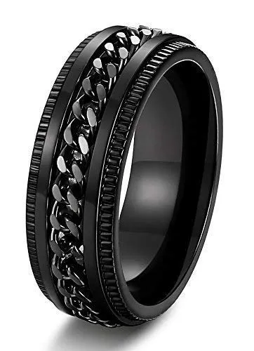 Yellow Chimes Rings for Men and Boys Black Colored Rings for Men Stainless Steel Tough Dude Chain Rings for Men Birthday Gift for Men and Boys Anniversary Gift for Husband 8 Yellow Chimes Rings