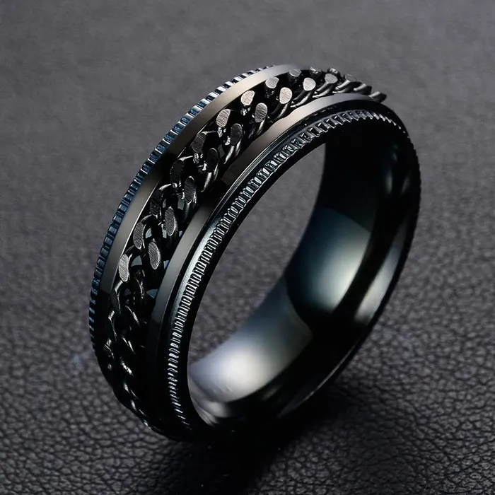 Yellow Chimes Rings for Men and Boys Black Colored Rings for Men Stainless Steel Tough Dude Chain Rings for Men Birthday Gift for Men and Boys Anniversary Gift for Husband 8 Yellow Chimes Rings