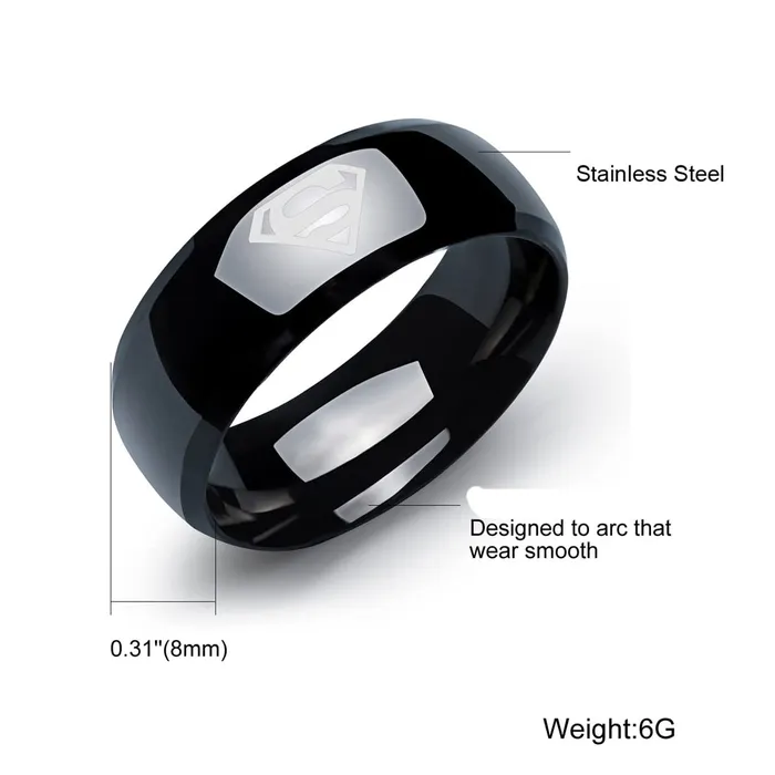 Yellow Chimes Rings for Men Combo of 2 PC Ring Stainless Steel Superman Black Band Rings Set for Men and Boys 10 Yellow Chimes Necklaces
