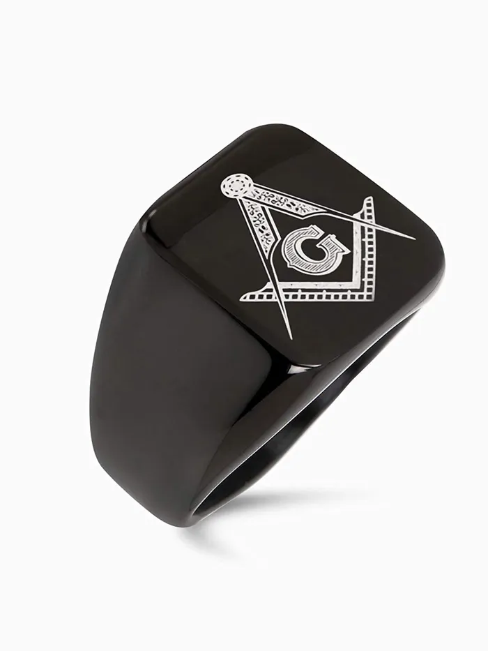 Yellow Chimes Rings for Men Rock Cool Casual Ring AG Masonic Logo Religious Freemason Symbol Black Titanium Steel Ring for Men Boys 10 Yellow Chimes Earrings