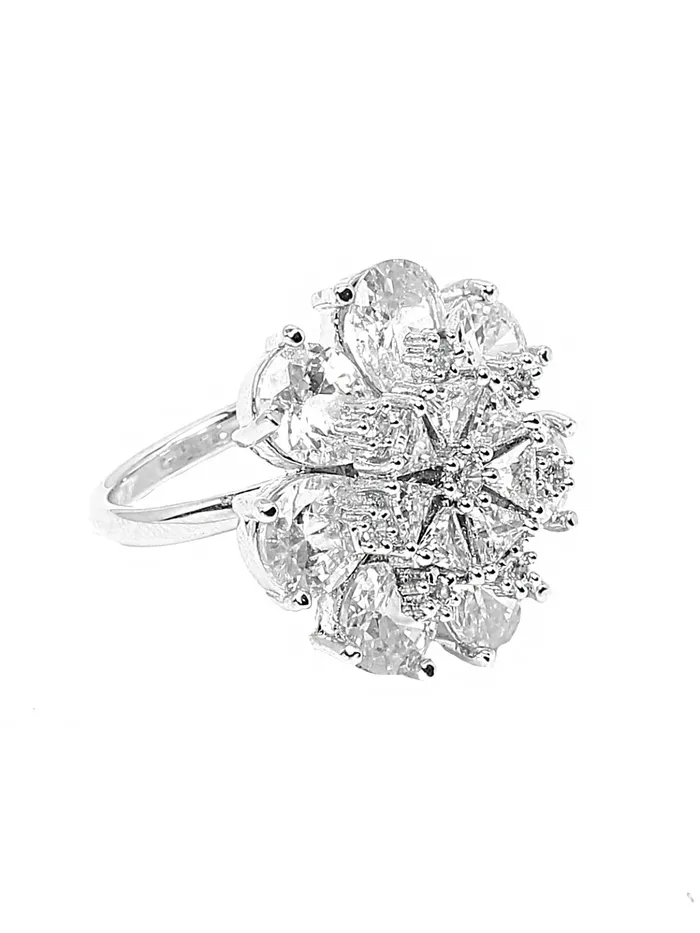 Yellow Chimes Rings for Women American Diamond Ring RhodiumPlated White ADStudded Floral Finger Ring For Women and Girls Yellow Chimes Earrings