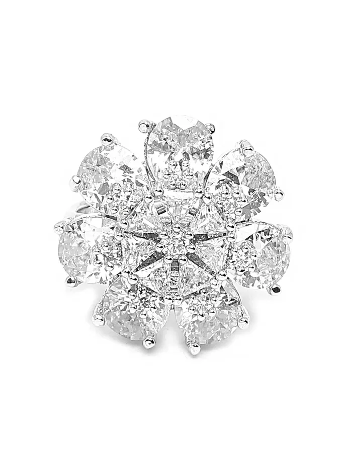 Yellow Chimes Rings for Women American Diamond Ring RhodiumPlated White ADStudded Floral Finger Ring For Women and Girls Yellow Chimes Earrings