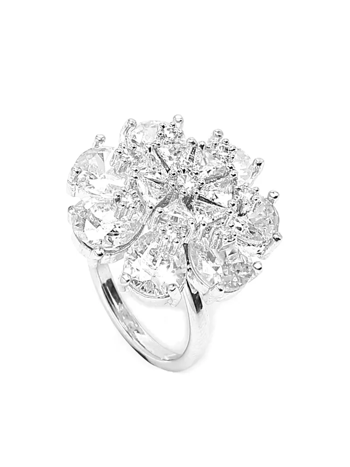 Yellow Chimes Rings for Women American Diamond Ring RhodiumPlated White ADStudded Floral Finger Ring For Women and Girls Yellow Chimes Earrings