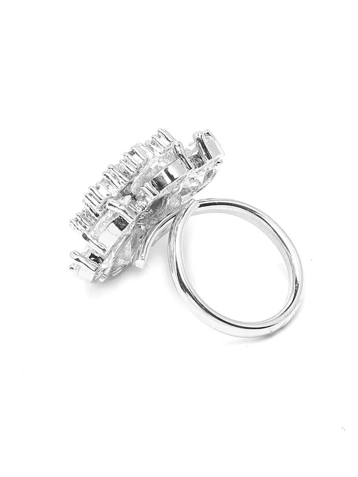 Yellow Chimes Rings for Women American Diamond Ring RhodiumPlated White ADStudded Floral Finger Ring For Women and Girls Yellow Chimes Earrings