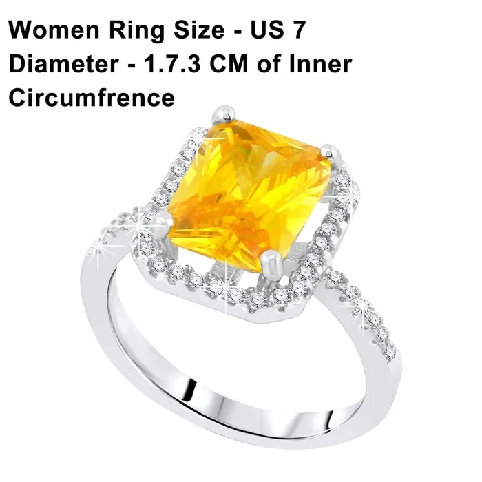 Yellow Chimes Rings for Women Elegant Sparkling White Yellow Crystal Stoned Square Shaped Silver toned Rings for Women and Girls Yellow Chimes Necklaces