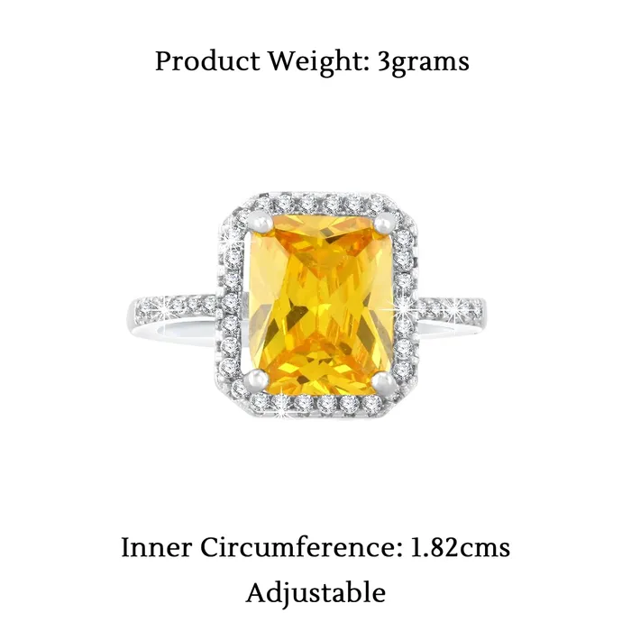 Yellow Chimes Rings for Women Elegant Sparkling White Yellow Crystal Stoned Square Shaped Silver toned Rings for Women and Girls Yellow Chimes Necklaces