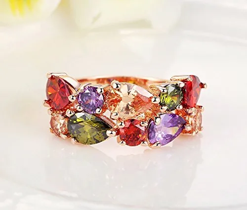 Yellow Chimes Rings for Women Moxie Collection Sparkling Colors Flowerets Vine Swiss Cubic Zirconia 18K Rose Gold Plated Sparkling Ring for WomenSize US 6 Yellow Chimes Earrings