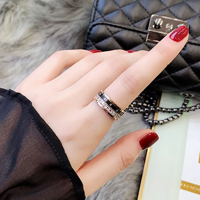 Yellow Chimes Rings for Women Rose gold plated Cubic Zirconia Adult Metal Stainless Steel Numberic Designed Ring for Women and GirlsSize US 8 Yellow Chimes Rings
