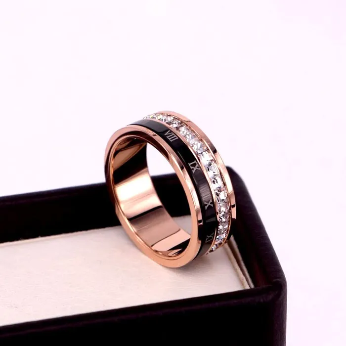 Yellow Chimes Rings for Women Rose gold plated Cubic Zirconia Adult Metal Stainless Steel Numberic Designed Ring for Women and GirlsSize US 8 Yellow Chimes Rings