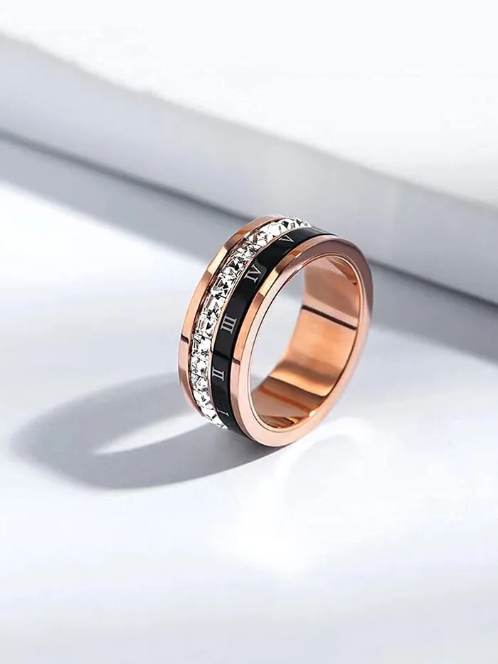 Yellow Chimes Rings for Women Rose gold plated Cubic Zirconia Adult Metal Stainless Steel Numberic Designed Ring for Women and GirlsSize US 8 Yellow Chimes Rings