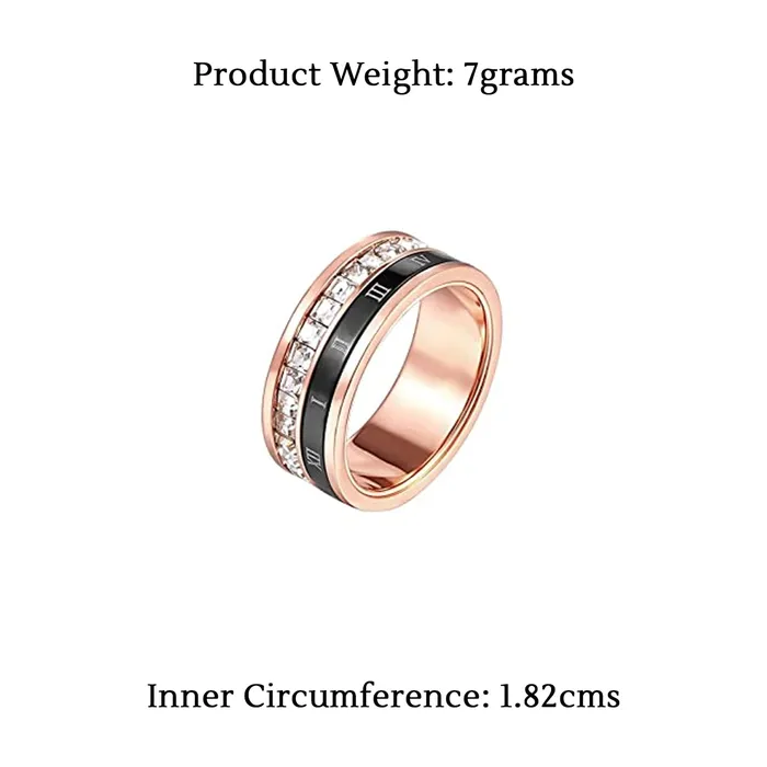 Yellow Chimes Rings for Women Rose gold plated Cubic Zirconia Adult Metal Stainless Steel Numberic Designed Ring for Women and GirlsSize US 8 Yellow Chimes Rings