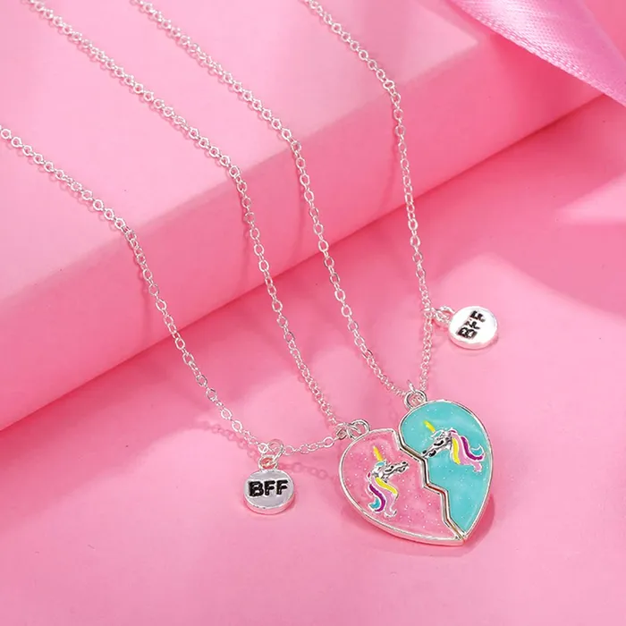Yellow Chimes Rings Melbees by Yellow Chimes Pendant for Girls Kids Unicorn Best Friend Necklaces Heart Charm 2 Pcs Magnetic Matching Heart Pendant BFF Necklaces for Girls Kids