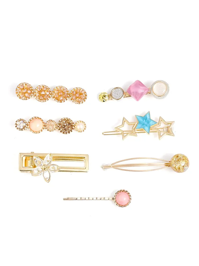 Yellow Chimes Rings Yellow Chimes 7 pcs Fine Quality Stylish Hair Clips Fashion Hair Accessories for Women Girls Pack of 7 MultiColor Medium YCHACLWM044MC