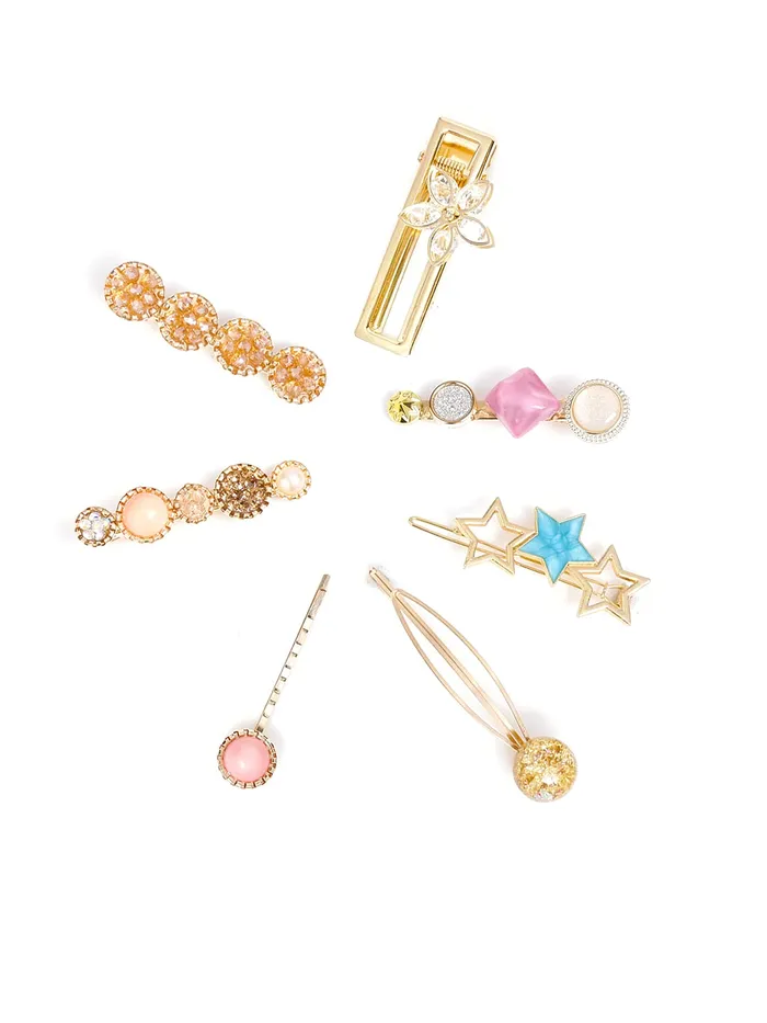 Yellow Chimes Rings Yellow Chimes 7 pcs Fine Quality Stylish Hair Clips Fashion Hair Accessories for Women Girls Pack of 7 MultiColor Medium YCHACLWM044MC