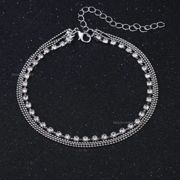 Yellow Chimes Rings Yellow Chimes Anklets for Women Fashion Crystal Anklets Silver Plated Chain Crystal Anklet for Girls and Women