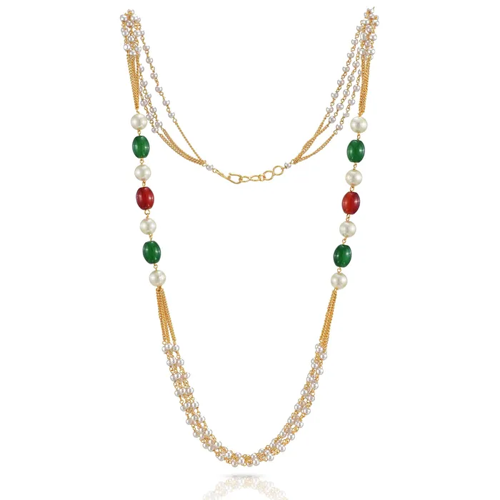 Yellow Chimes Rings Yellow Chimes Ganthan Moti Multilayer Beads Gold Plated Traditional Long Necklace Set with Earrings Jewellery Set for Women and Girls