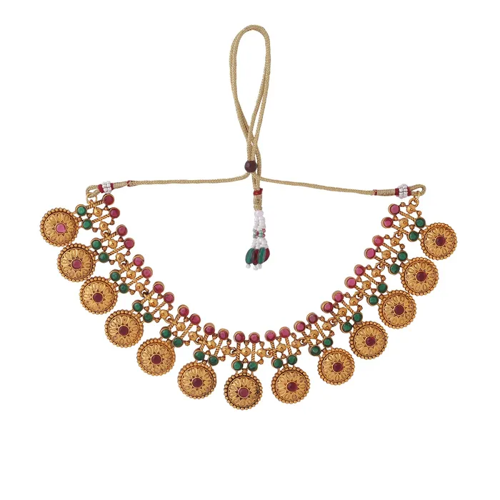 Yellow Chimes Rings Yellow Chimes Jewellery Set for Women and Girls Kundan Necklace Set Gold Plated Blue Beads Studded Kundan Choker Necklace Set Birthday Gift for girls and women Anniversary Gift for Wife