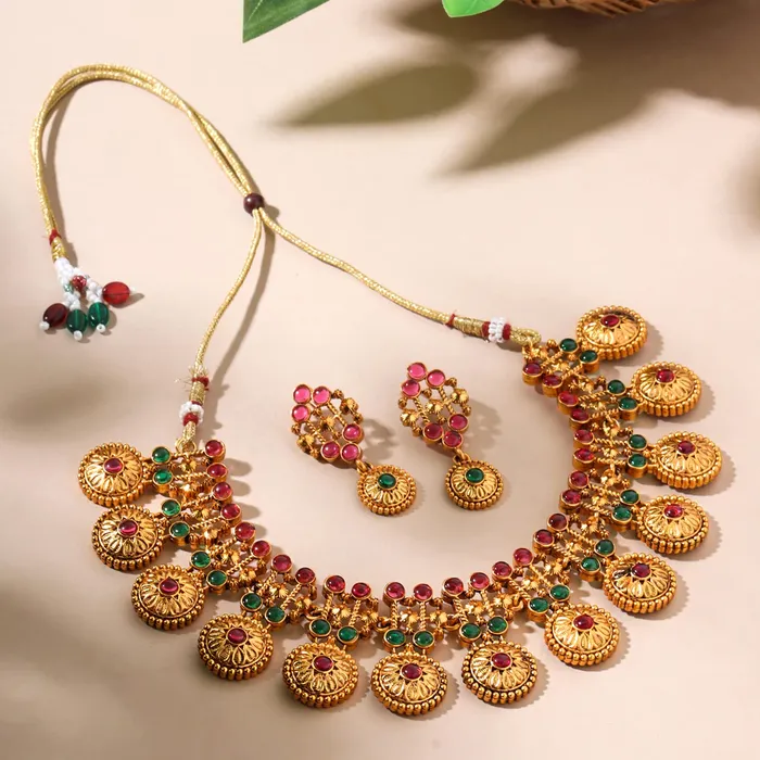 Yellow Chimes Rings Yellow Chimes Jewellery Set for Women and Girls Kundan Necklace Set Gold Plated Blue Beads Studded Kundan Choker Necklace Set Birthday Gift for girls and women Anniversary Gift for Wife