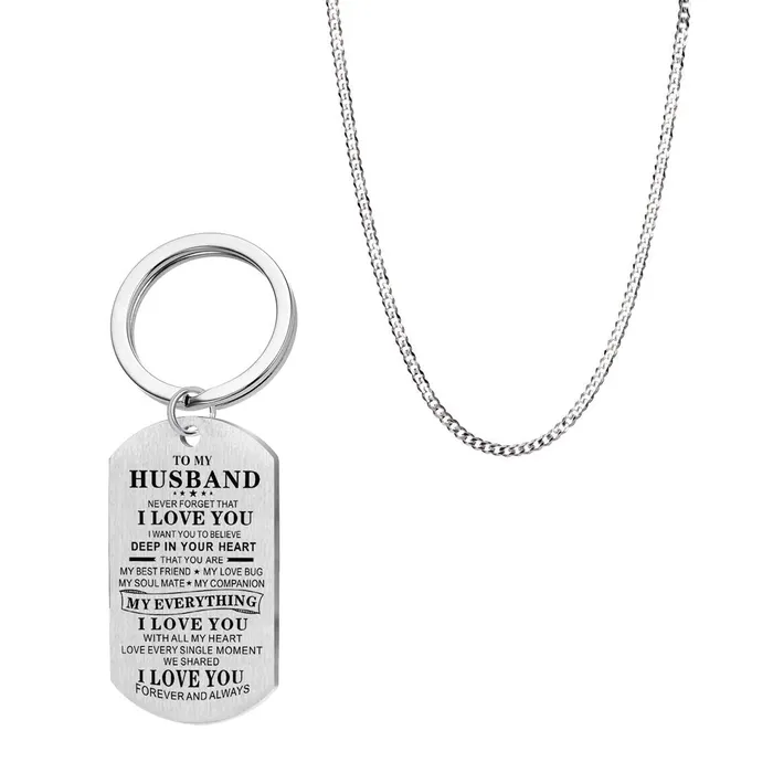 Yellow Chimes Rings Yellow Chimes Keychain Pendant for Men My Husband My Everything Touching Love Message to Husband Stainless Steel Keychain Pendant with Chain for Men Yellow Chimes Rings Yellow Chimes Keychain Pendant for Men My Husband My Everything Touching Love Message to Husband Stainless Steel Keychain Pendant with Chain for Men