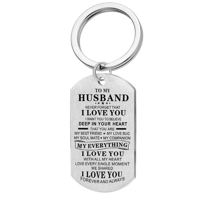 Yellow Chimes Rings Yellow Chimes Keychain Pendant for Men My Husband My Everything Touching Love Message to Husband Stainless Steel Keychain Pendant with Chain for Men