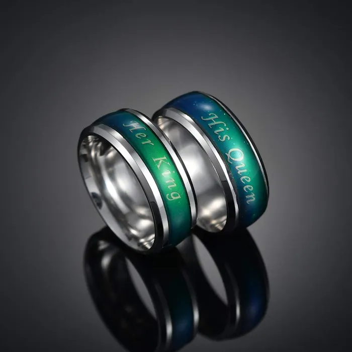Yellow Chimes Rings Yellow Chimes King Queen Steel Couple Rings Temperature Color Changing by Yellow Chimes Silver Ring for Women Silver YCFJCR92TEMPSL