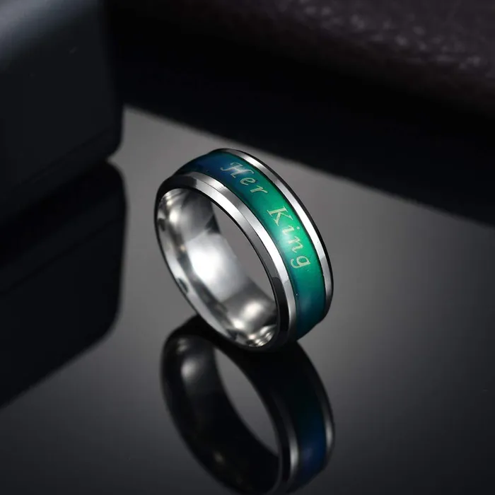 Yellow Chimes Rings Yellow Chimes King Queen Steel Couple Rings Temperature Color Changing by Yellow Chimes Silver Ring for Women Silver YCFJCR92TEMPSL