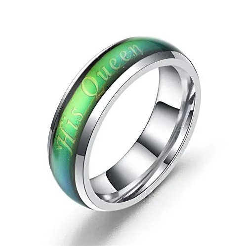 Yellow Chimes Rings Yellow Chimes King Queen Steel Couple Rings Temperature Color Changing by Yellow Chimes Silver Ring for Women Silver YCFJCR92TEMPSL
