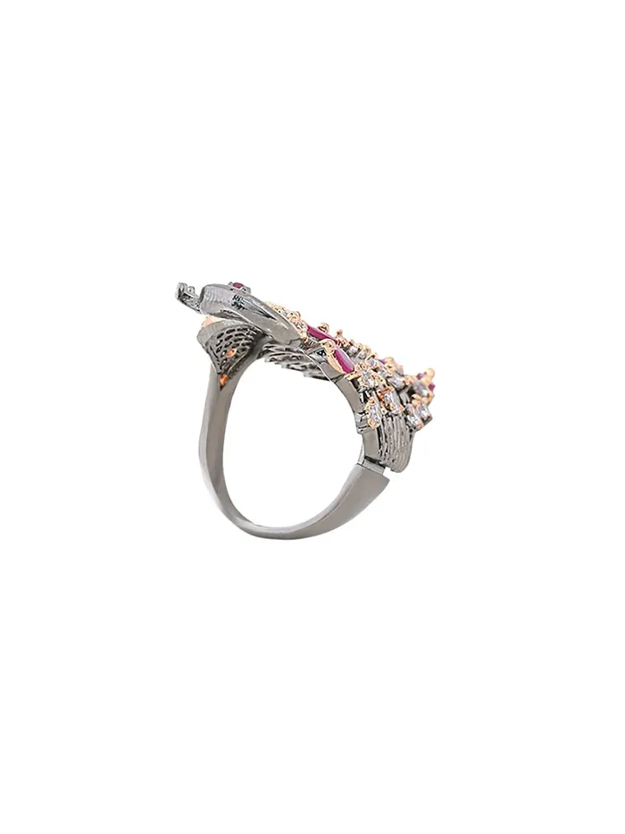 Yellow Chimes Rings Yellow Chimes Ring For Women Silver Toned Multi Shaped Multicolor Crystal Studded Ring For Women and GirlsSize US 8