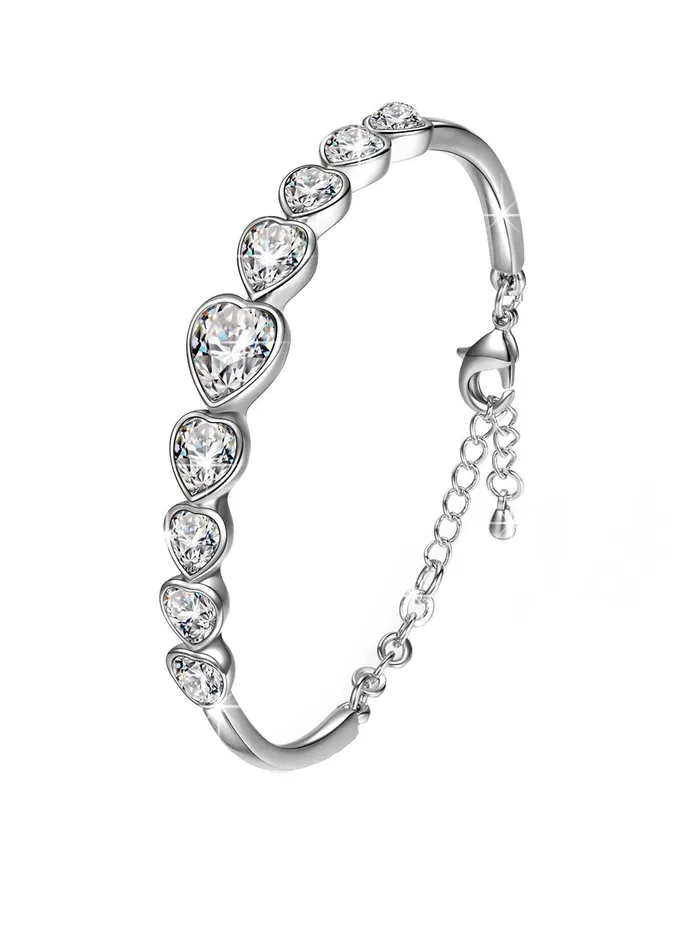 Yellow Chimes Rings Yellow Chimes Valentine Gift for Girls Bracelet for Women Girls A5 High Grade White Crystal Bracelets for women SIlver Toned Valentine Special Heart Bracelet for Girls
