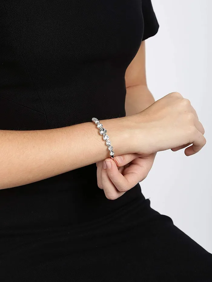 Yellow Chimes Rings Yellow Chimes Valentine Gift for Girls Bracelet for Women Girls A5 High Grade White Crystal Bracelets for women SIlver Toned Valentine Special Heart Bracelet for Girls