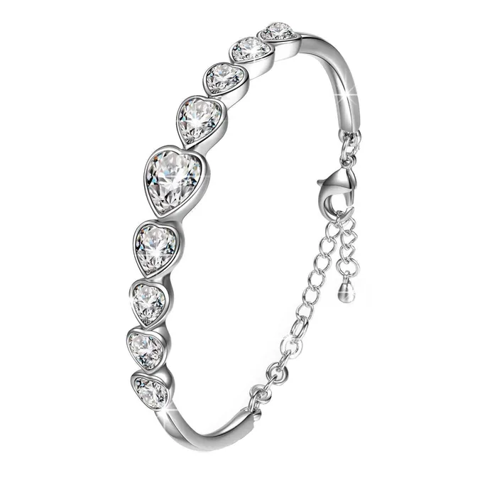 Yellow Chimes Rings Yellow Chimes Valentine Gift for Girls Bracelet for Women Girls A5 High Grade White Crystal Bracelets for women SIlver Toned Valentine Special Heart Bracelet for Girls