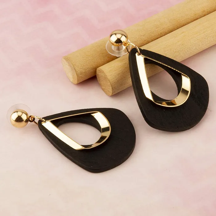 Yellow Chimes Rings Yellow Chimes Western Style Gold Plated Black Drop Earrings For Women and Girls