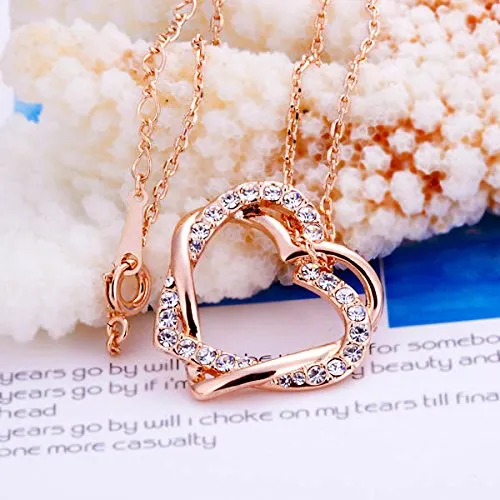 Yellow Chimes Rose Gold Pendant for Women Embracing HeartsinLove 18K Real Rose Gold Plated Crystal Pendant for Women and Girls Valentine Gift for Girls Yellow Chimes Earrings