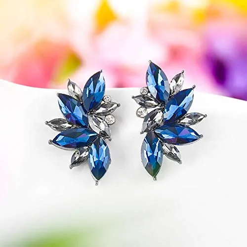 Yellow Chimes Silver Plated Blue Crystal Jacket Earrings for Women and Girls Yellow Chimes Earrings