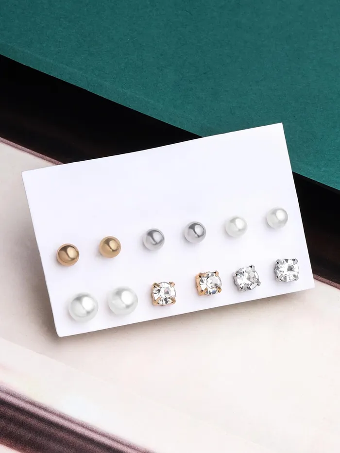 Yellow Chimes Stud Earrings for Women Fashion Gold Earrings for Girls Combo Set Studs Earrings Set Circle Shaped Women Earrings Birthday Anniversary Gift For Girls Wife Pearl Stud Yellow Chimes Earrings