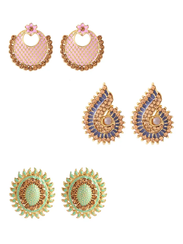 Yellow Chimes Stud Earrings for Women Set of 3 Pairs GoldPlated Studded Stone Multicolor Stud Earrings For Women and Girls Yellow Chimes Earrings Yellow Chimes Stud Earrings for Women Set of 3 Pairs GoldPlated Studded Stone Multicolor Stud Earrings For Women and Girls Yellow Chimes Earrings