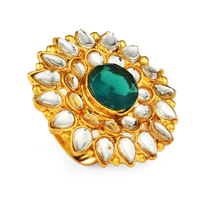 Yellow Chimes Traditional Ethnic Kundan Studded Gold Plated Cocktail Wedding Kundan Rings for Women Girls Yellow Chimes Earrings